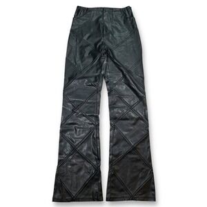 Vintage Y2K Heart Attack Faux Leather Pants Quilted Design Black Flare Leg Small